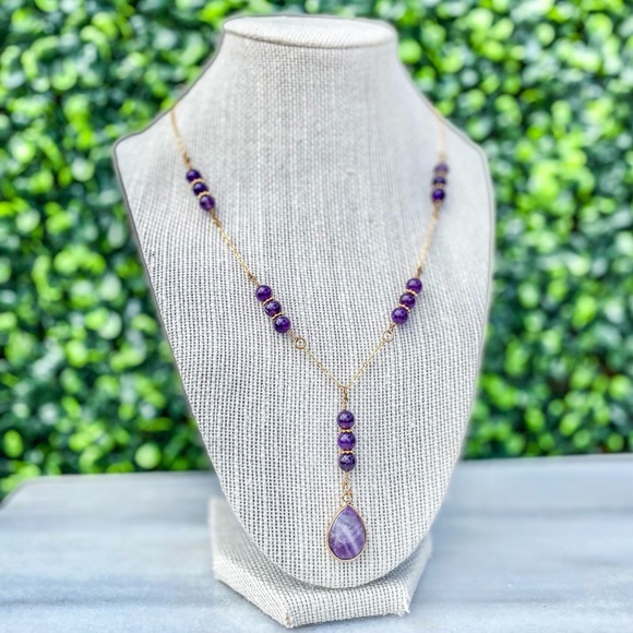 Jewelry - Amethyst Lariat Genuine Gemstone Necklace Beaded Bohemian Jewelry